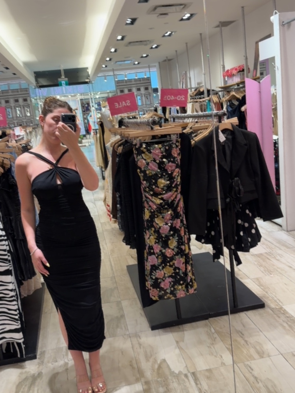 Black Ruched Midi Dress with Front Cutout